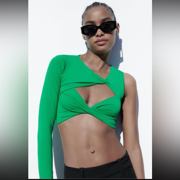 zara knotted asymmetric top green small - Picture 1 of 2